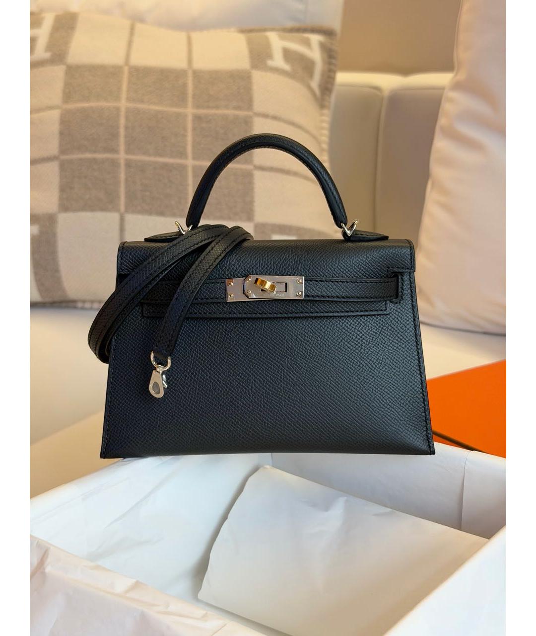 HERMES Черная кожаная сумка с короткими ручками, фото 2