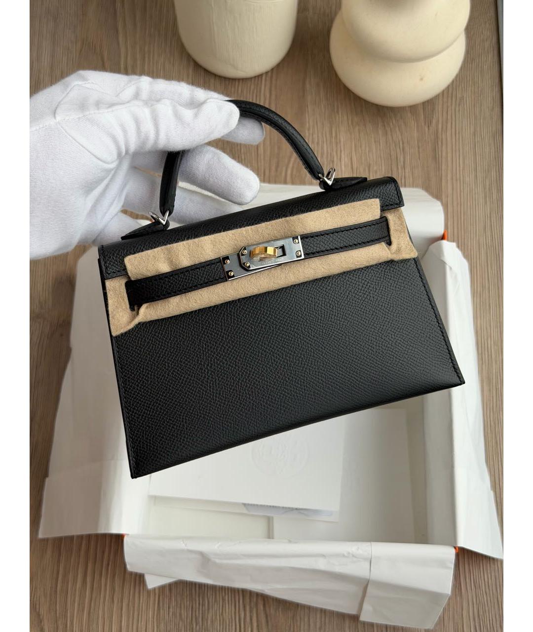 HERMES Черная кожаная сумка с короткими ручками, фото 3