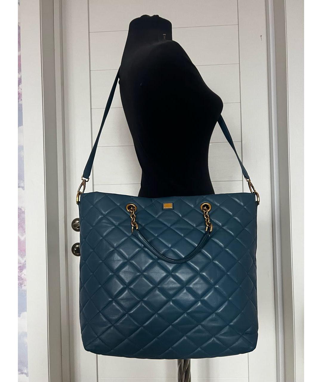 DOLCE&GABBANA Голубая кожаная сумка через плечо, фото 9