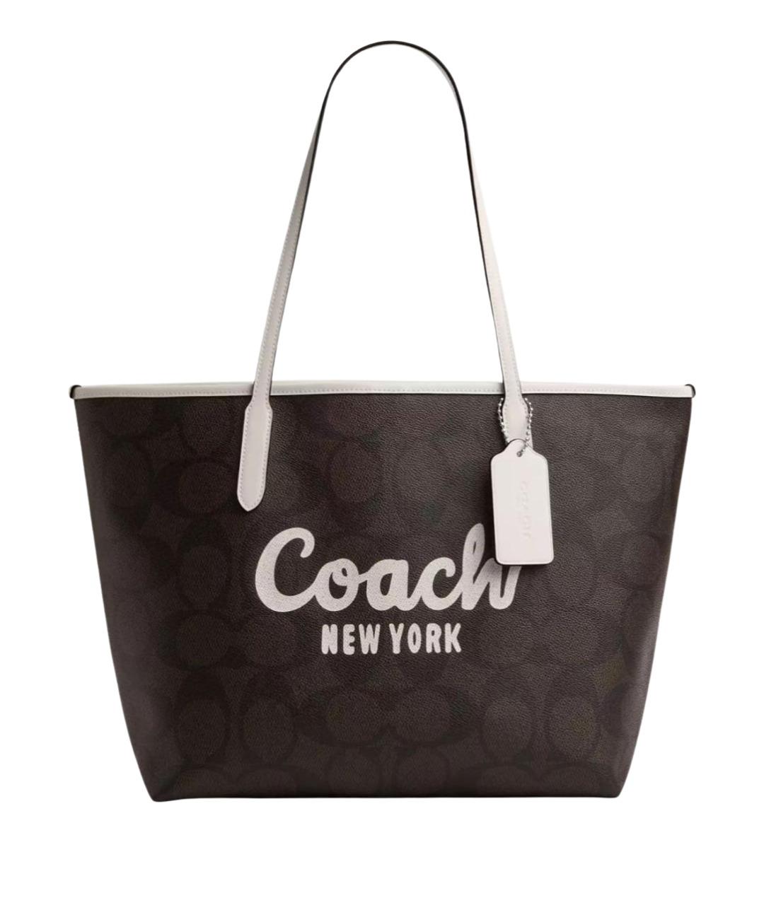 COACH Коричневая кожаная сумка с короткими ручками, фото 1