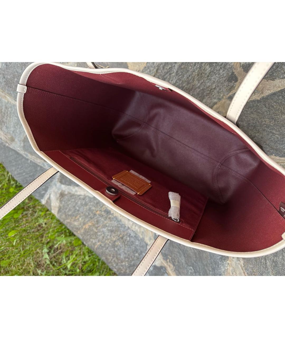 COACH Коричневая кожаная сумка с короткими ручками, фото 7