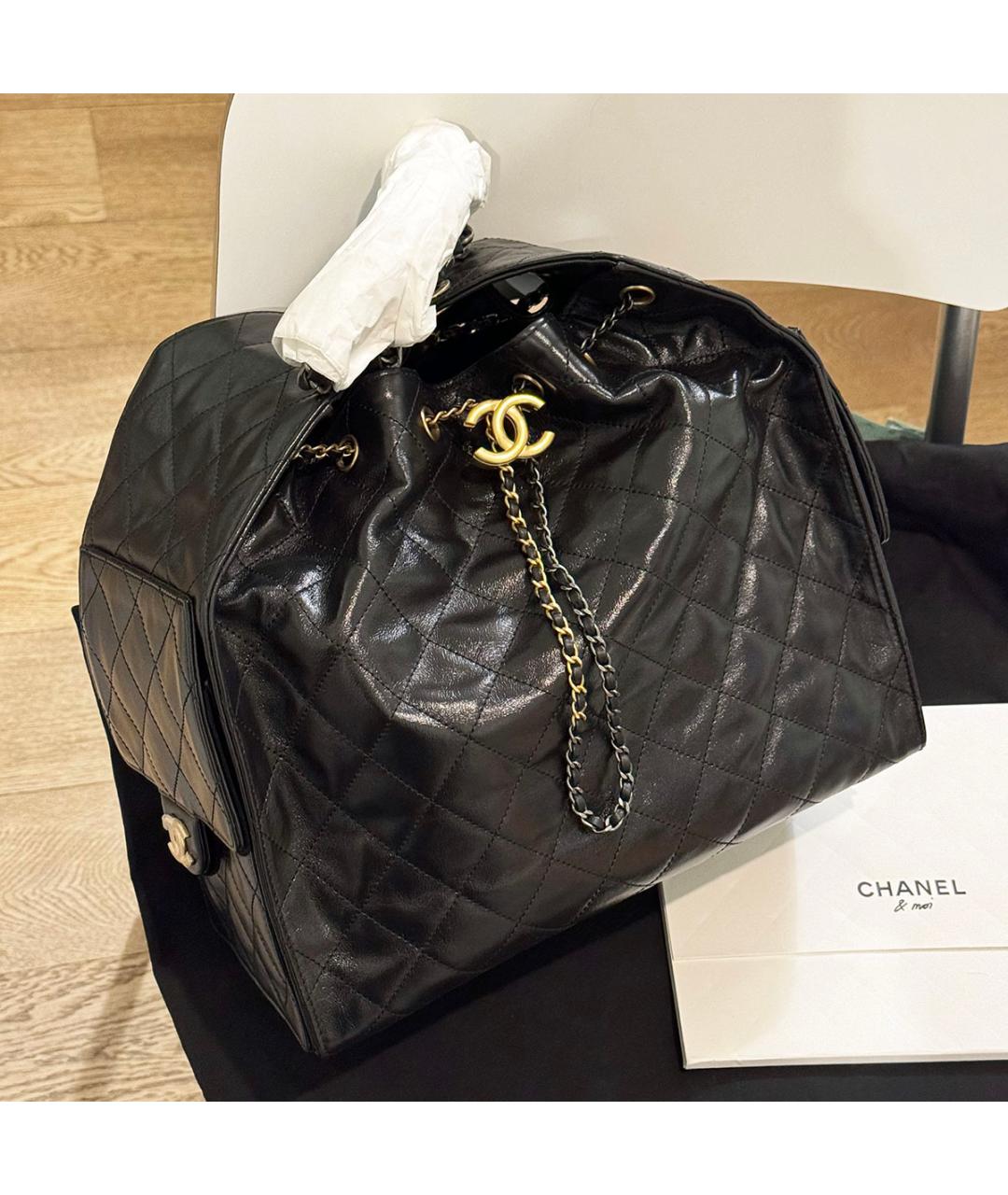 CHANEL Черная кожаная сумка с короткими ручками, фото 5