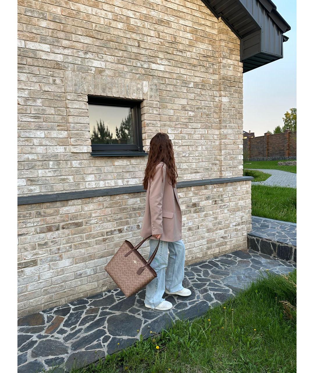 COACH Коричневая кожаная сумка с короткими ручками, фото 5