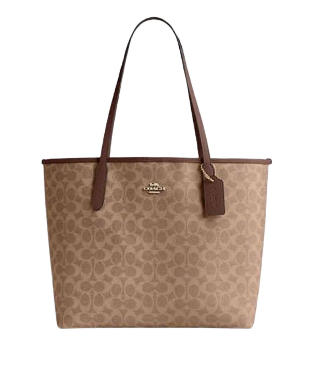 COACH Коричневая кожаная сумка с короткими ручками, фото 1