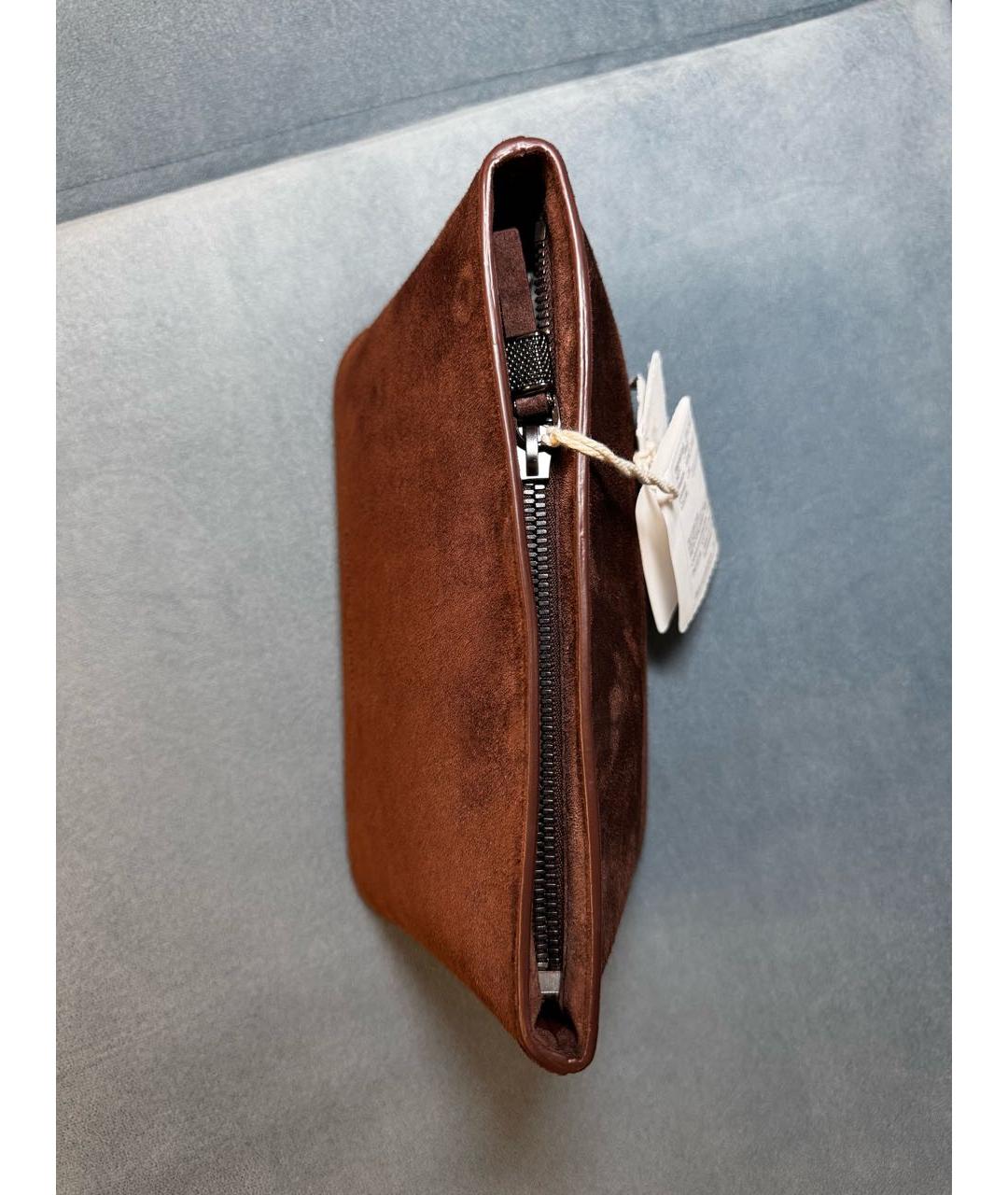 BRUNELLO CUCINELLI Коричневая замшевая косметичка, фото 2
