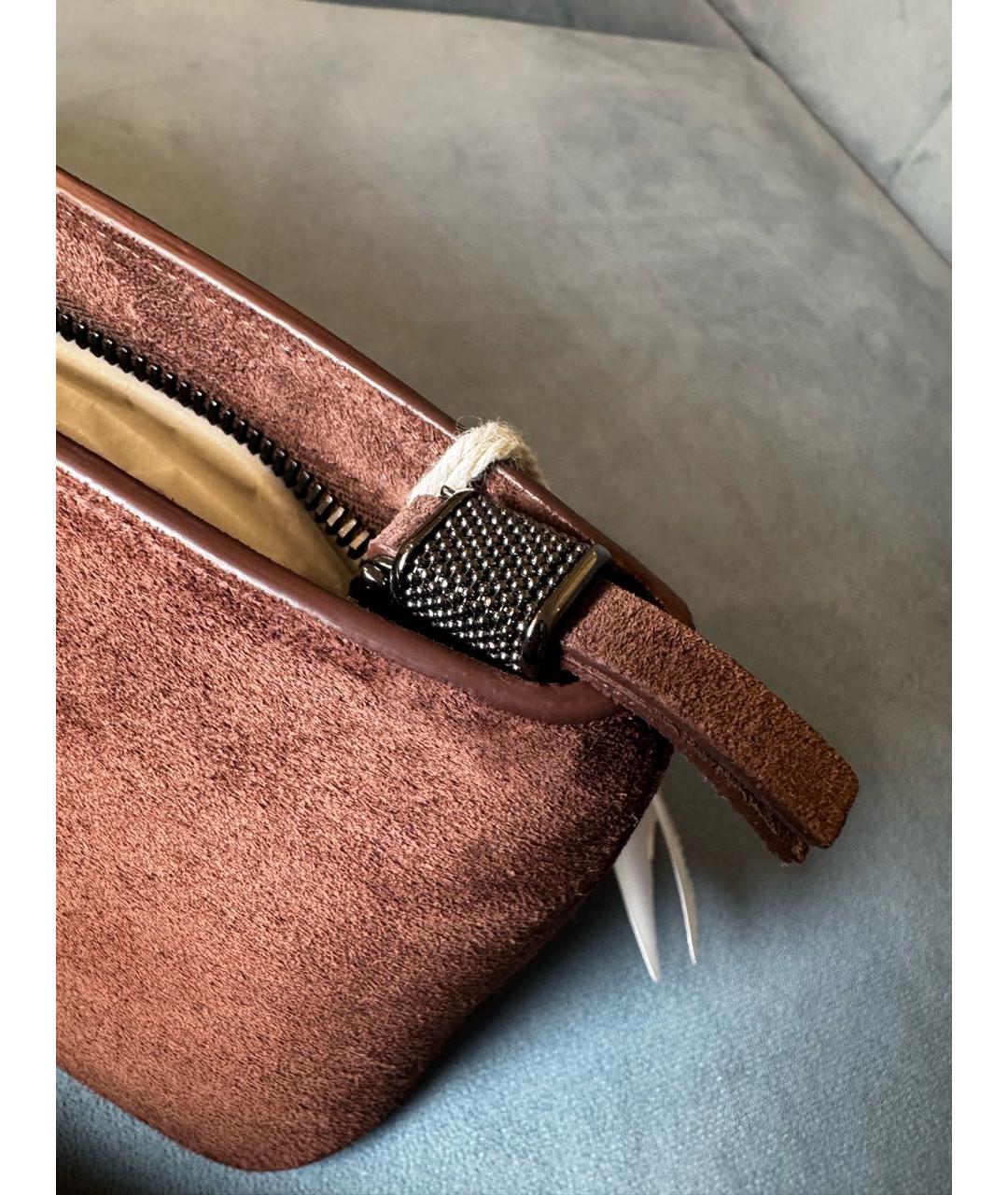 BRUNELLO CUCINELLI Коричневая замшевая косметичка, фото 4