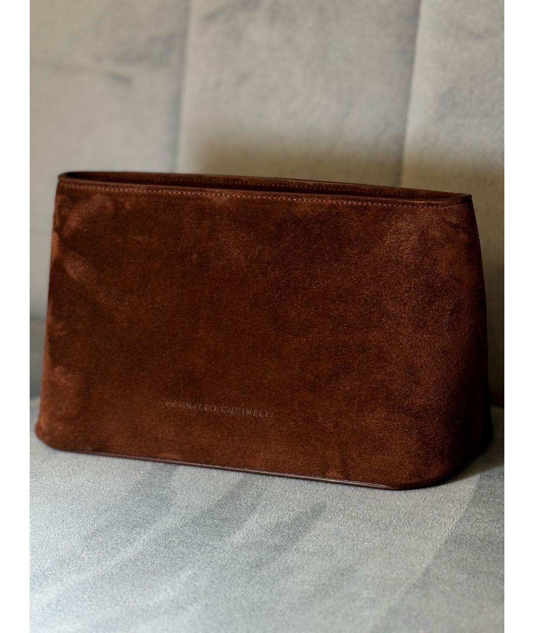 BRUNELLO CUCINELLI Коричневая замшевая косметичка, фото 5