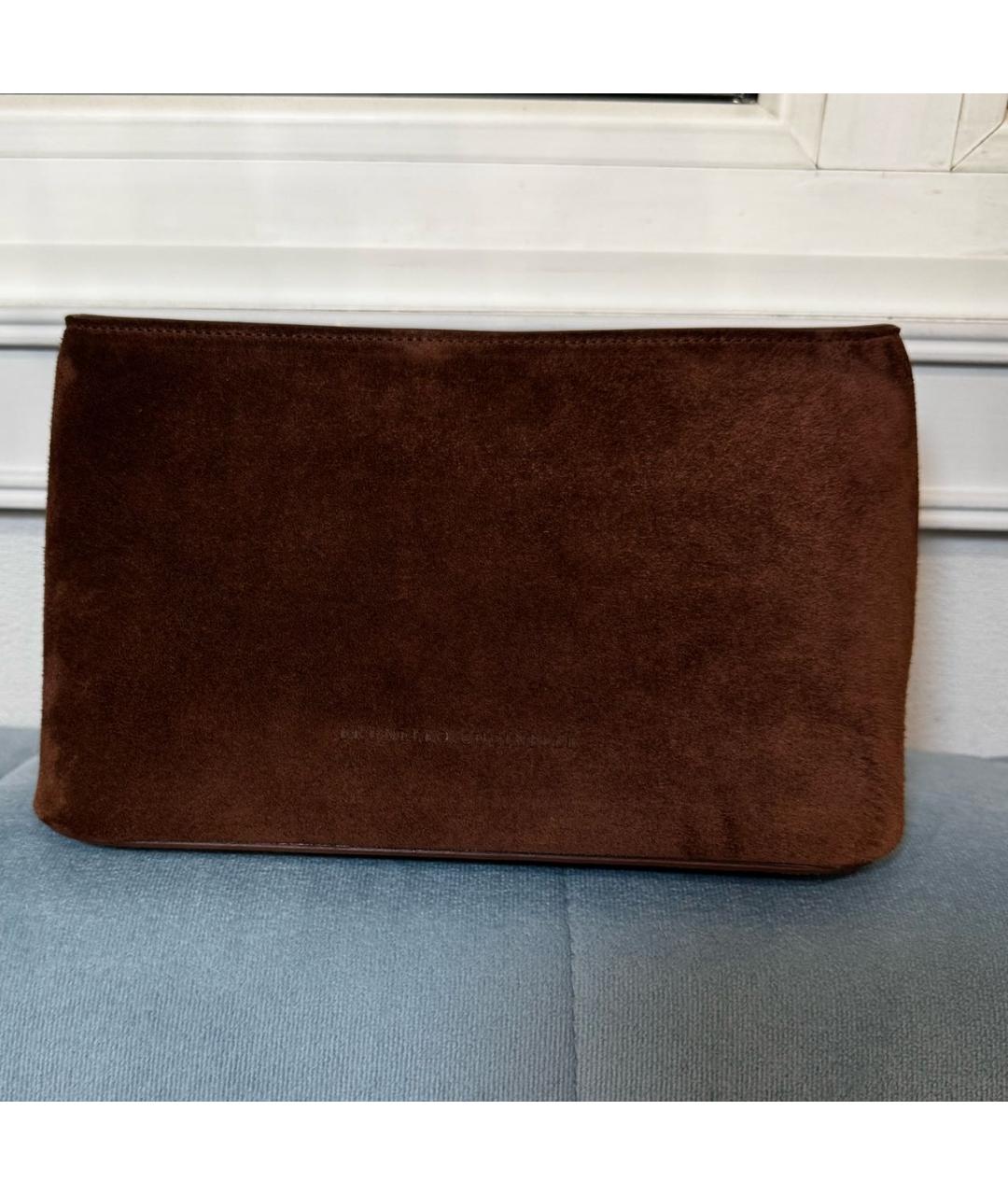 BRUNELLO CUCINELLI Коричневая замшевая косметичка, фото 7
