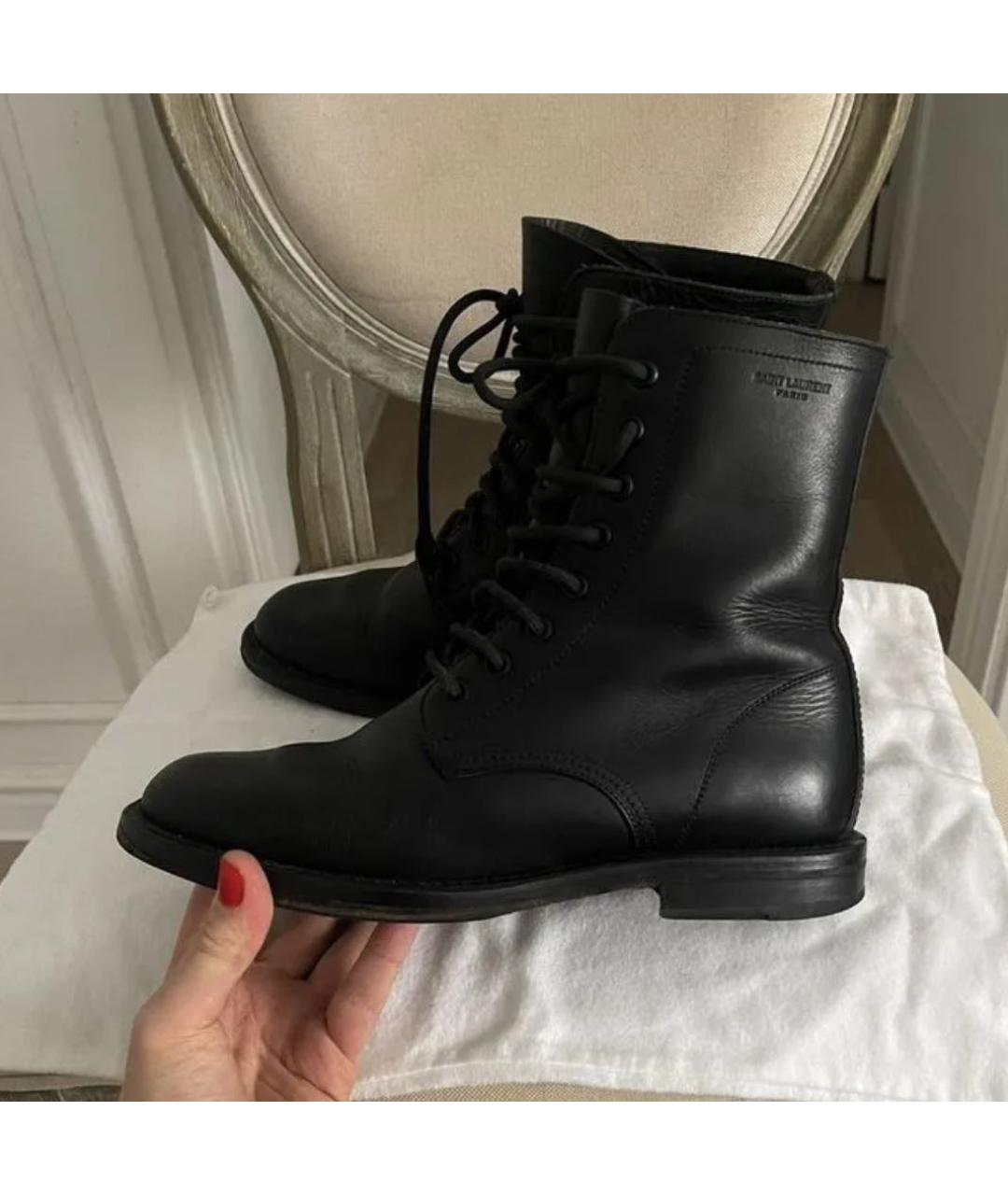 SAINT LAURENT Черные кожаные ботинки, фото 3