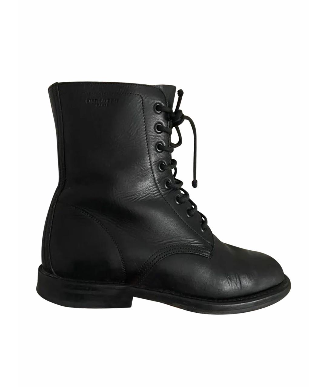 SAINT LAURENT Черные кожаные ботинки, фото 1