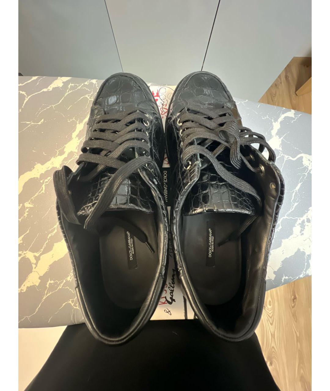 DOLCE&GABBANA Черные низкие кроссовки / кеды из экзотической кожи, фото 3