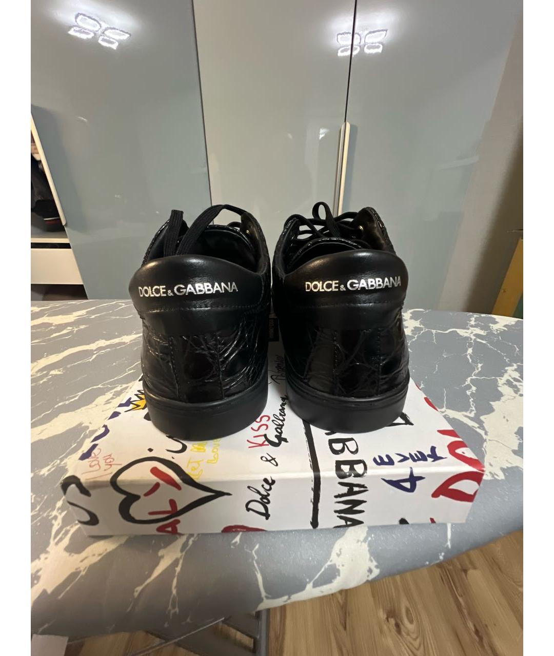 DOLCE&GABBANA Черные низкие кроссовки / кеды из экзотической кожи, фото 4