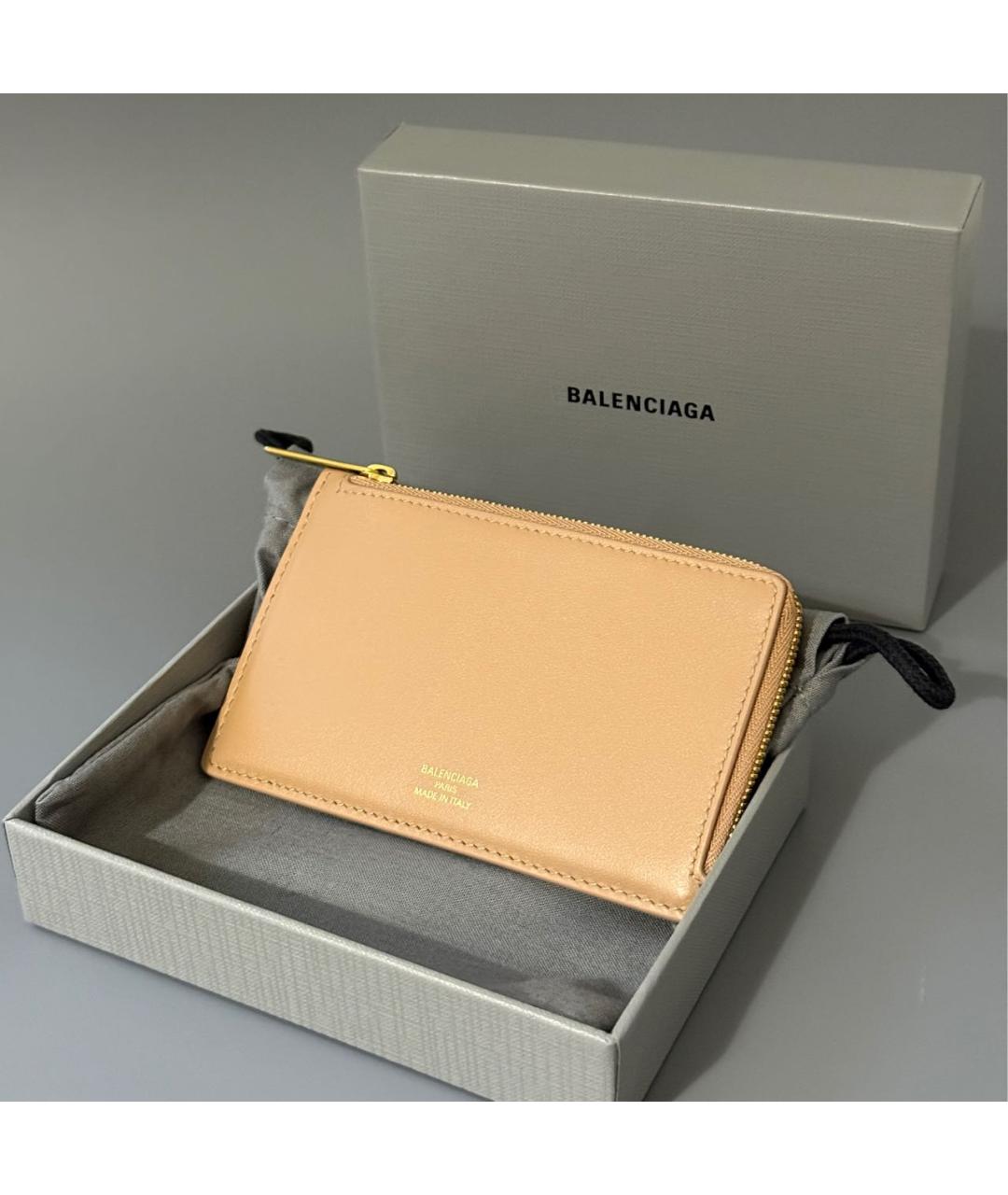 BALENCIAGA Бежевый кожаный кардхолдер, фото 5