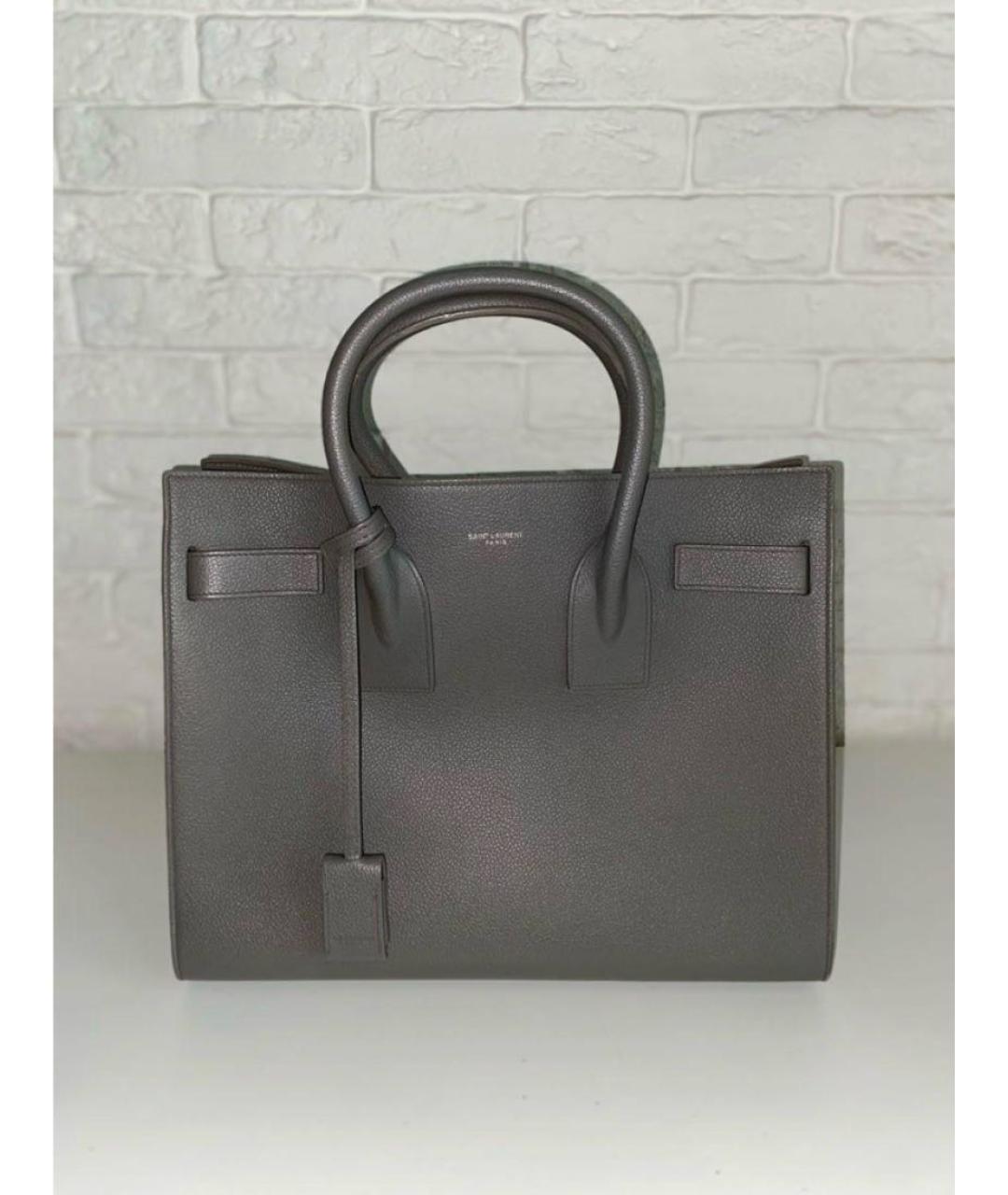 SAINT LAURENT Серая кожаная сумка с короткими ручками, фото 2