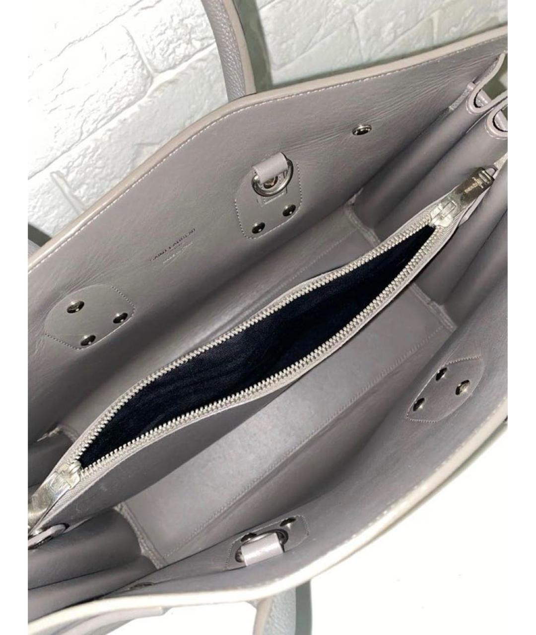 SAINT LAURENT Серая кожаная сумка с короткими ручками, фото 8