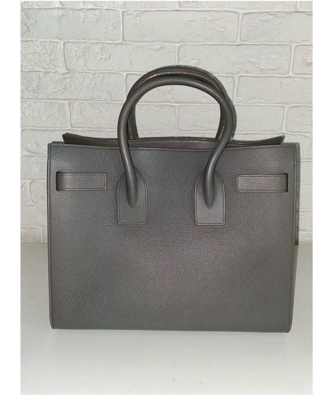 SAINT LAURENT Серая кожаная сумка с короткими ручками, фото 3