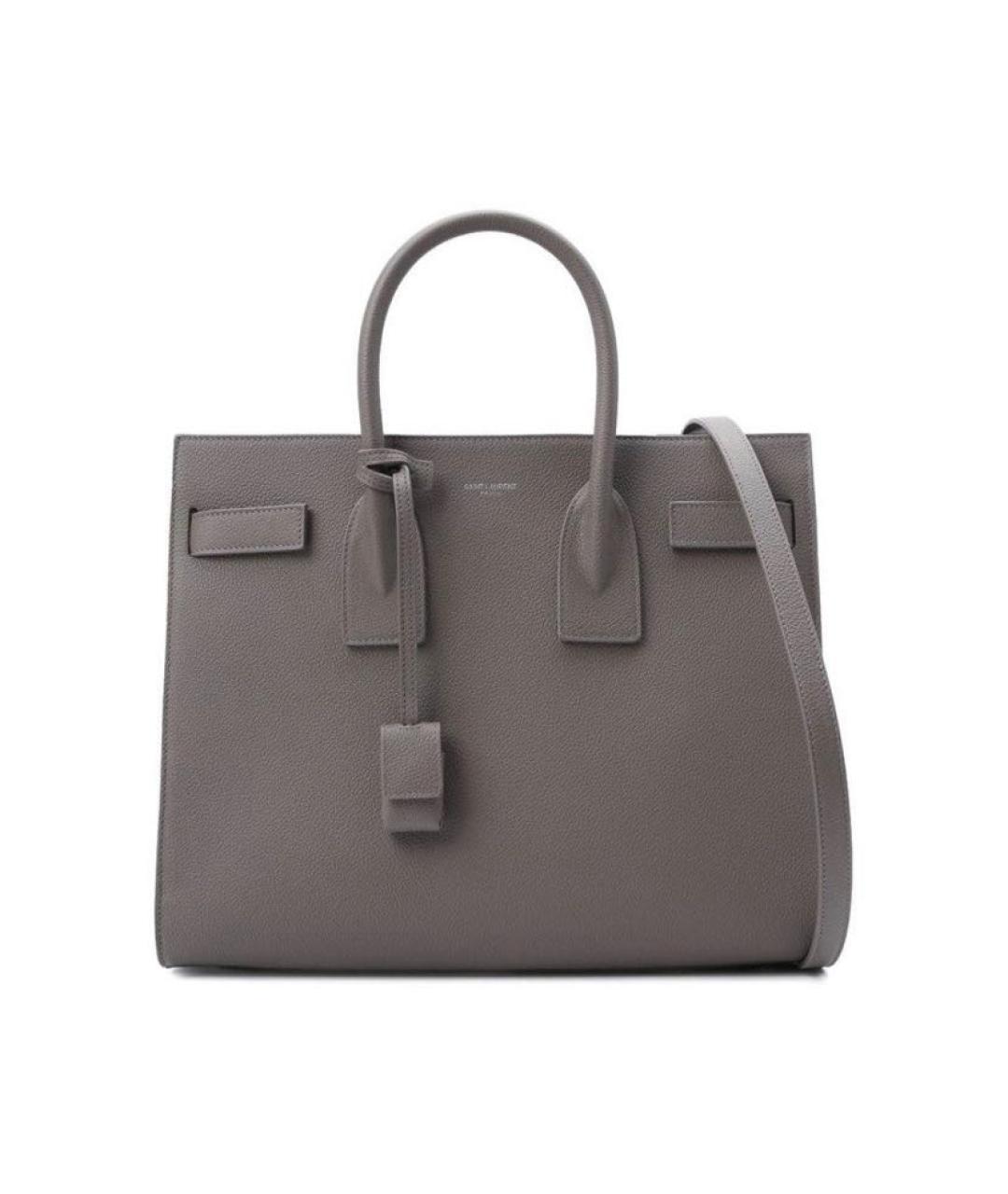 SAINT LAURENT Серая кожаная сумка с короткими ручками, фото 9