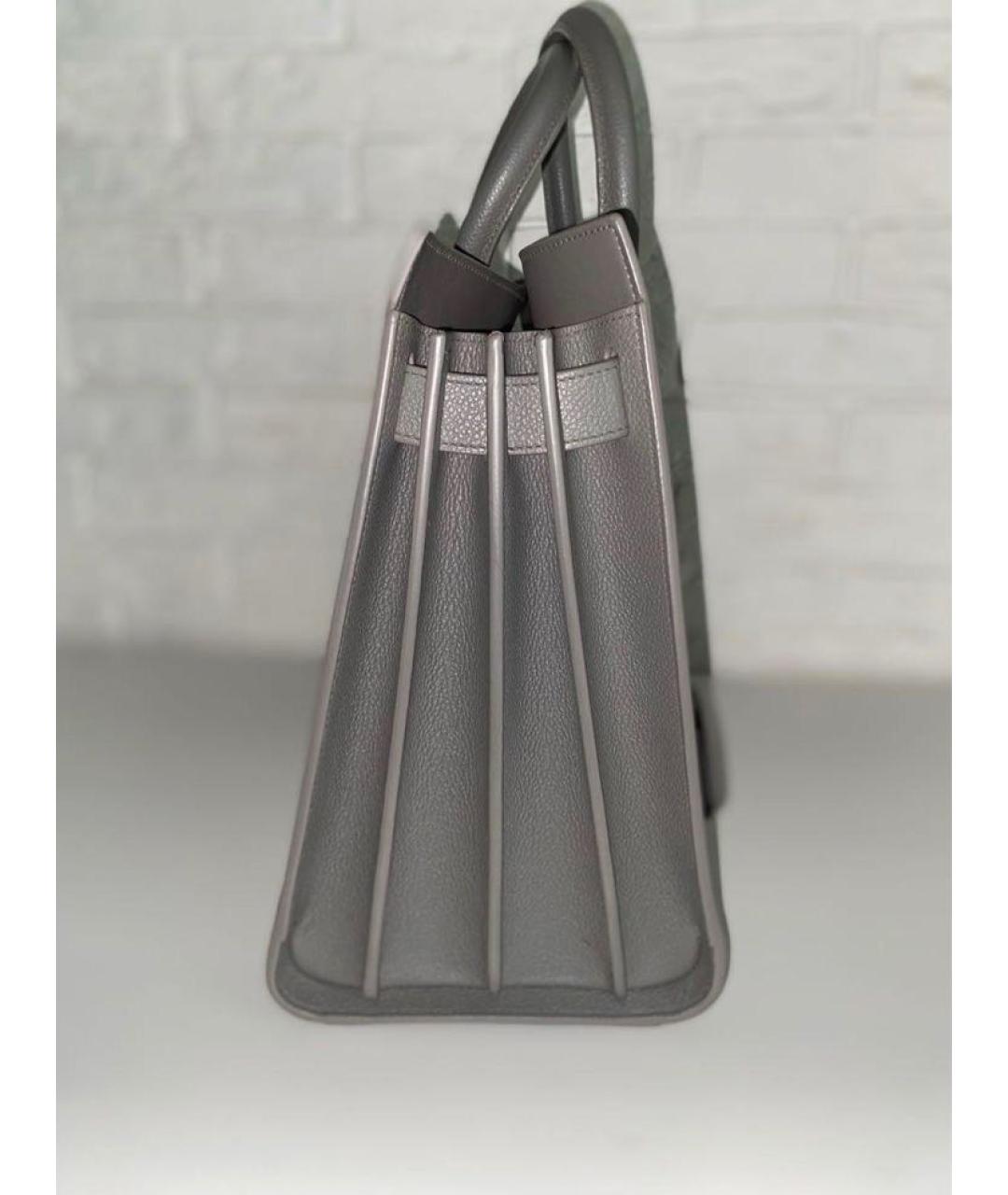 SAINT LAURENT Серая кожаная сумка с короткими ручками, фото 5