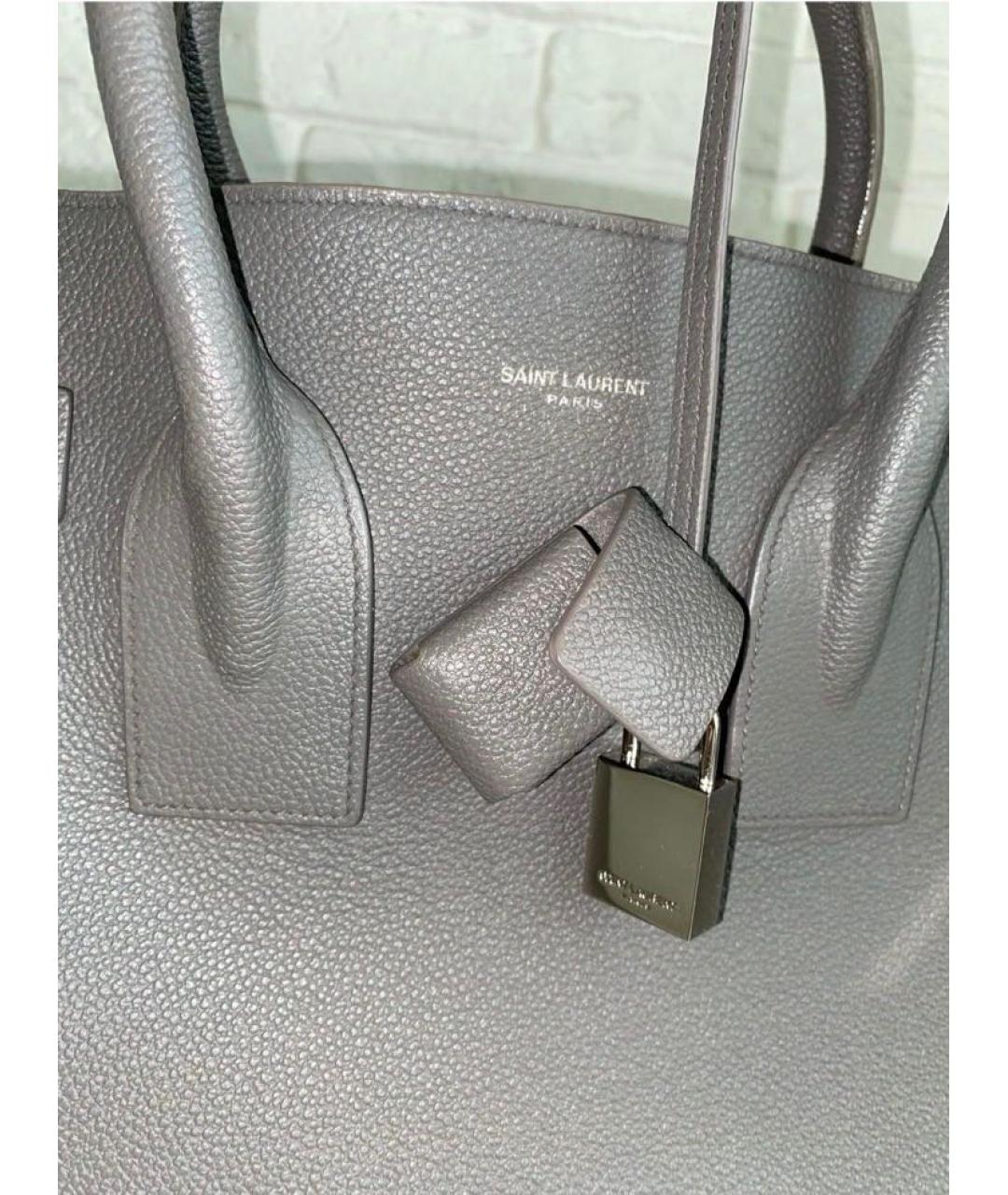 SAINT LAURENT Серая кожаная сумка с короткими ручками, фото 7
