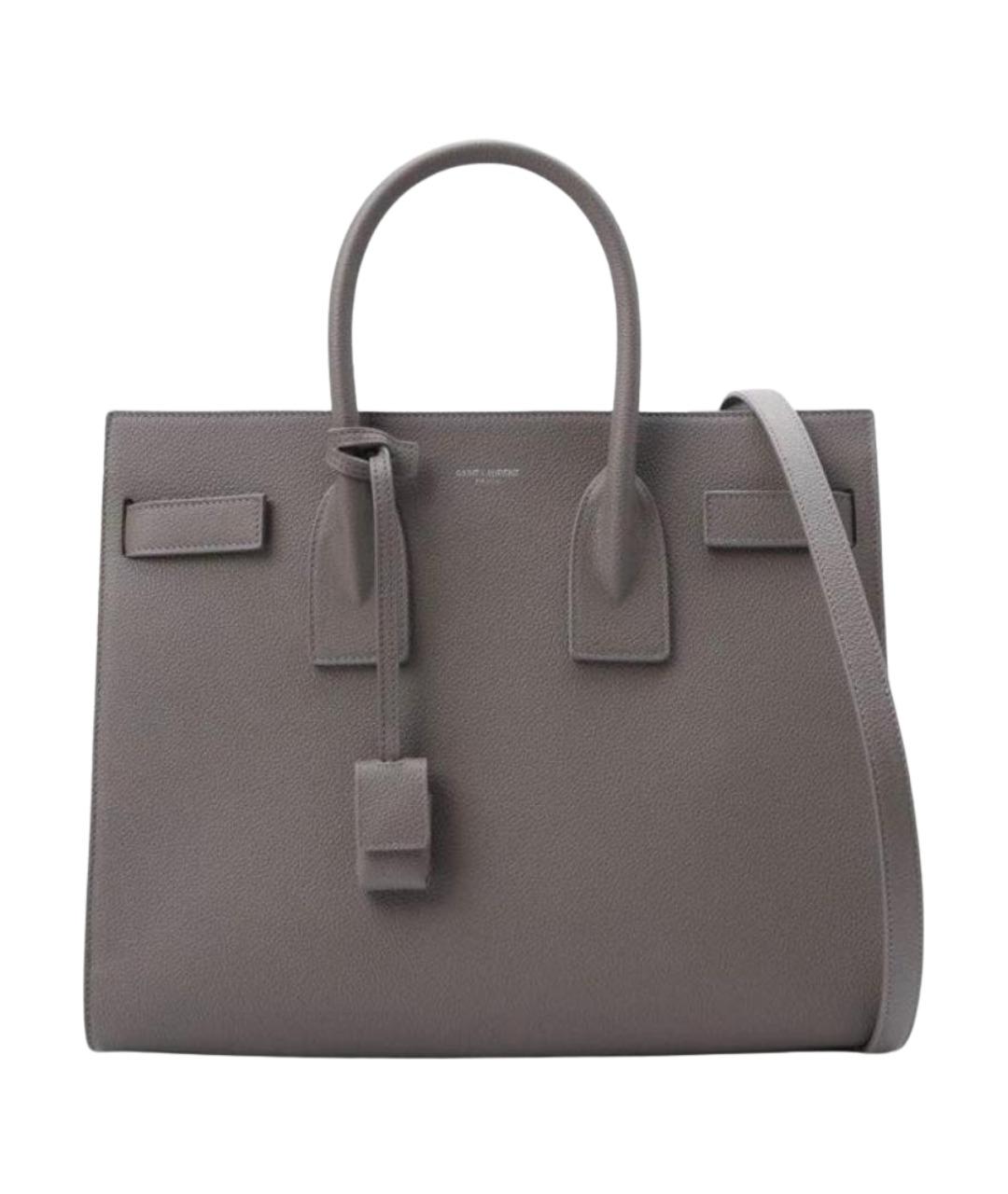 SAINT LAURENT Серая кожаная сумка с короткими ручками, фото 1