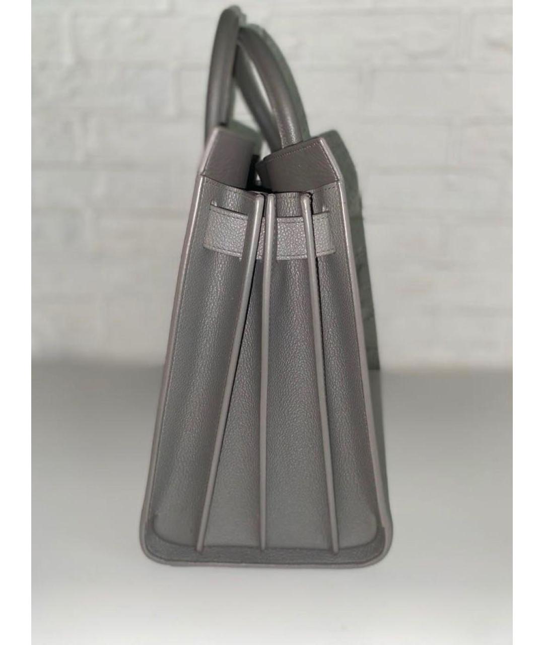 SAINT LAURENT Серая кожаная сумка с короткими ручками, фото 4