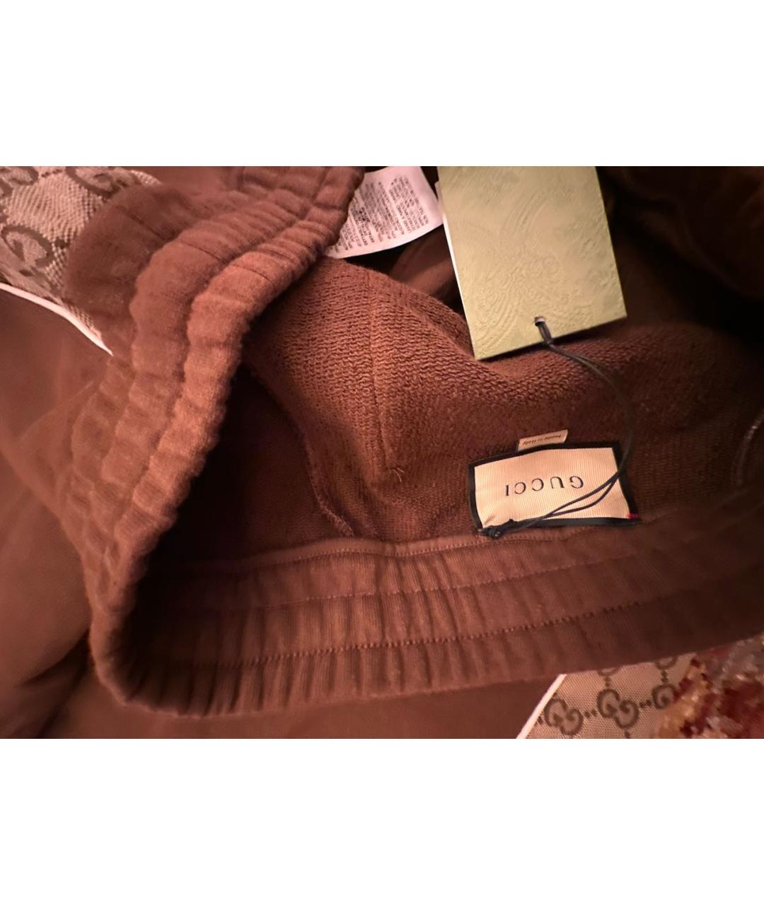 GUCCI Коричневые хлопковые повседневные брюки, фото 3