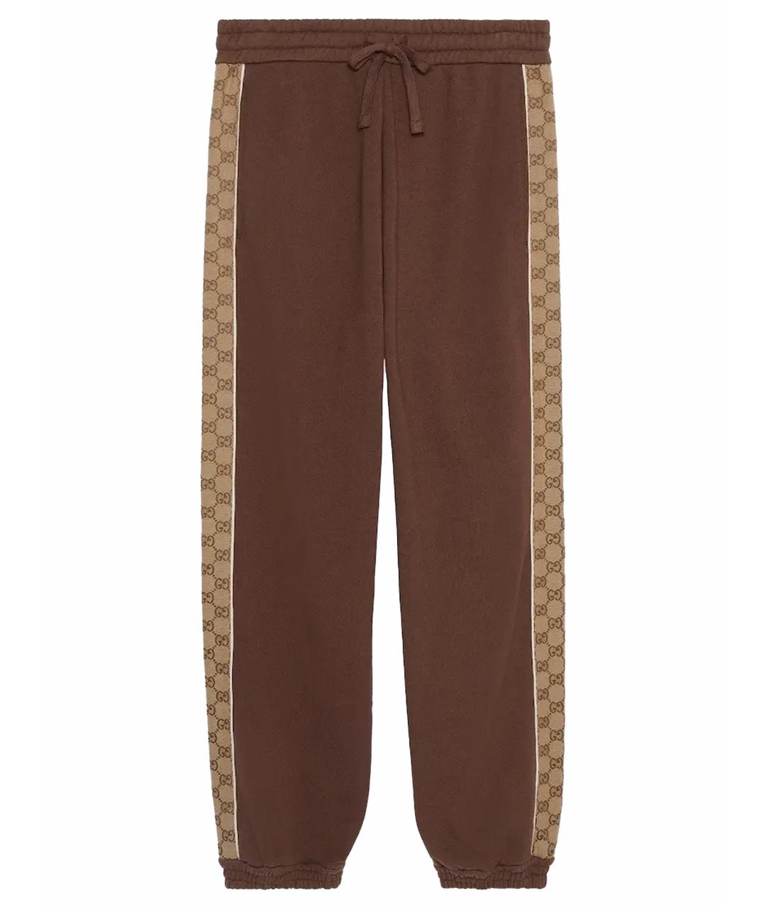 GUCCI Коричневые хлопковые повседневные брюки, фото 1