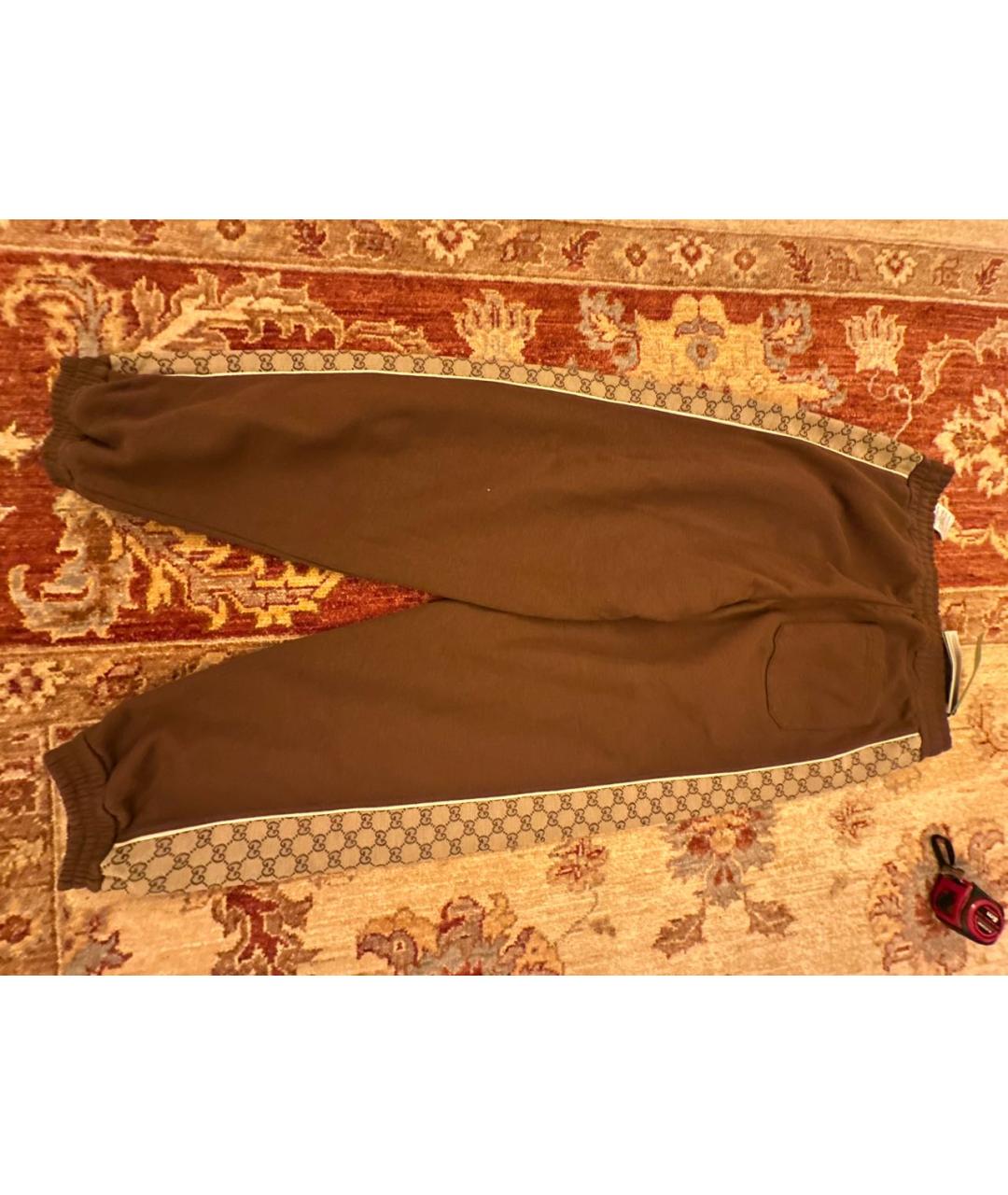 GUCCI Коричневые хлопковые повседневные брюки, фото 2