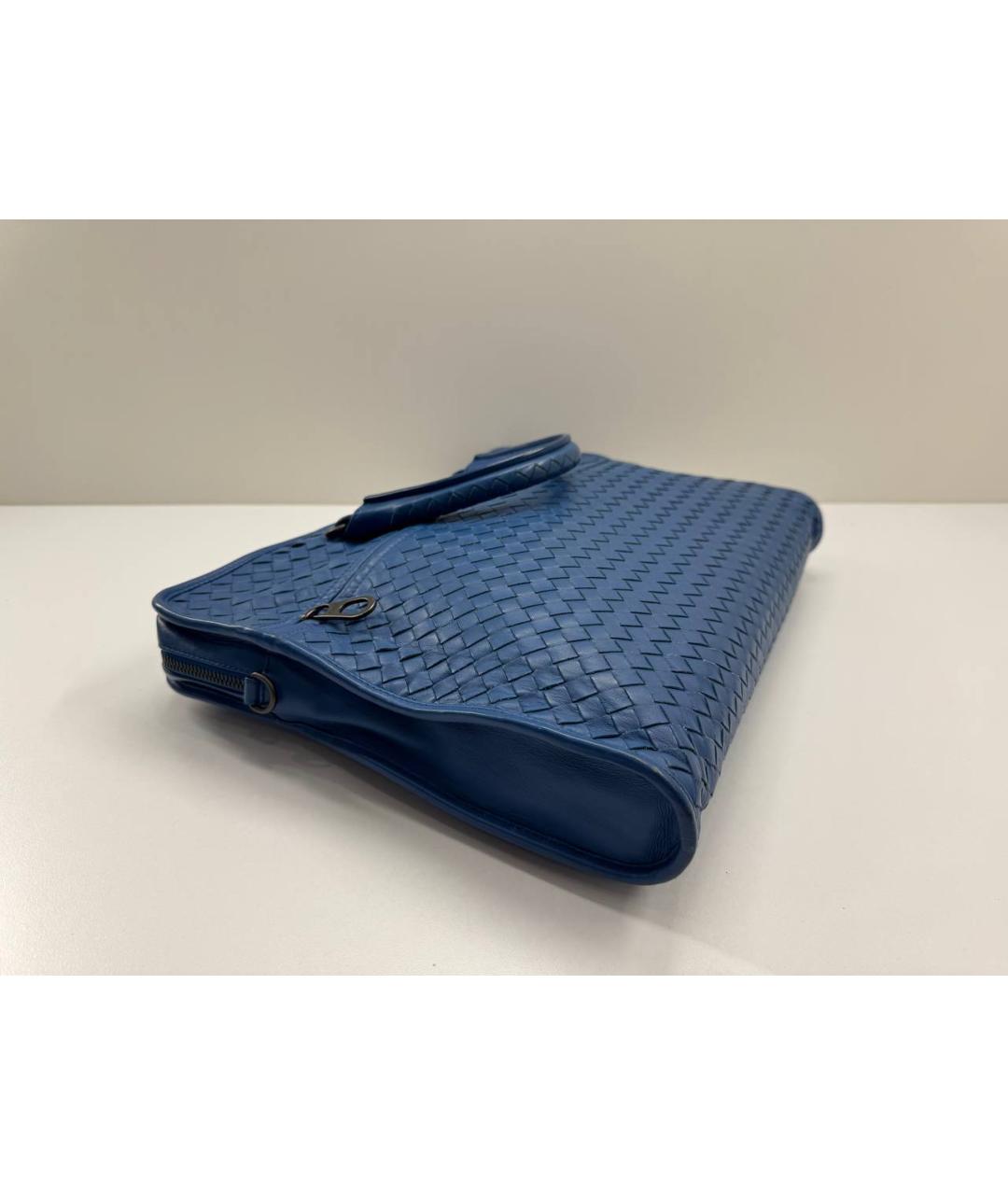BOTTEGA VENETA Синий кожаный портфель, фото 5