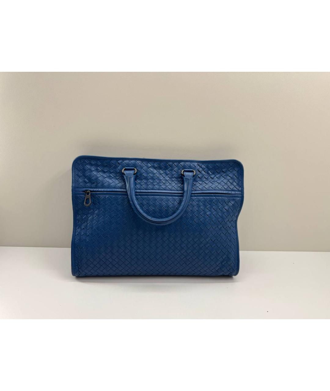BOTTEGA VENETA Синий кожаный портфель, фото 10