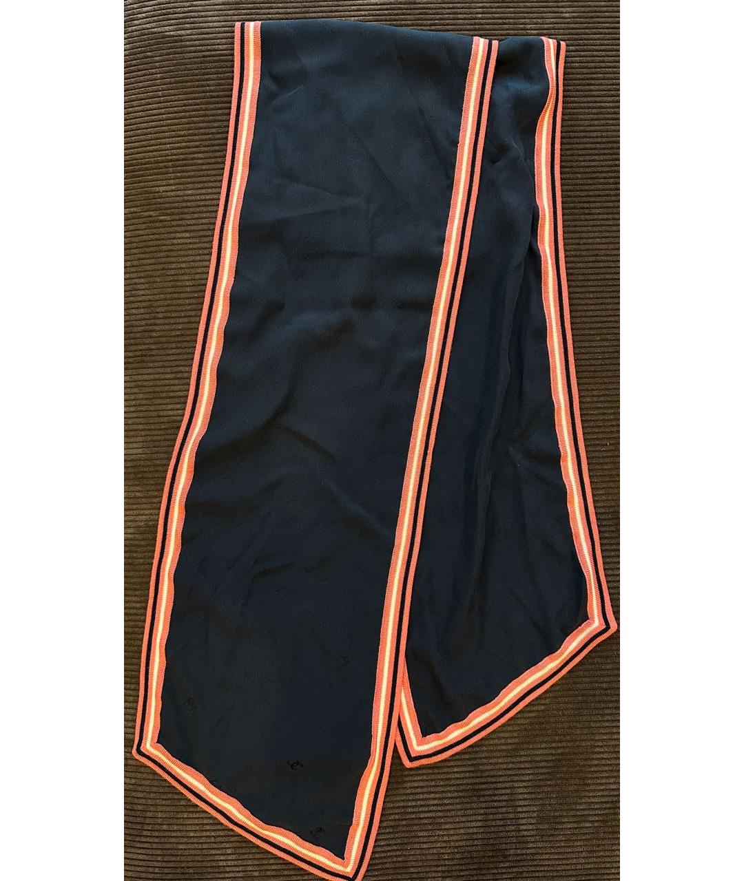 CHANEL Темно-синий шелковый шарф, фото 5