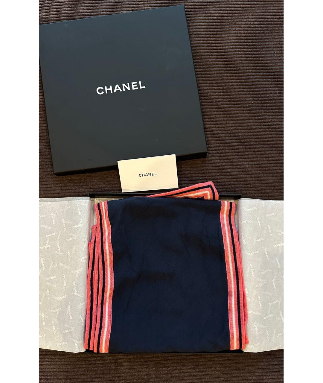 CHANEL Темно-синий шелковый шарф, фото 4