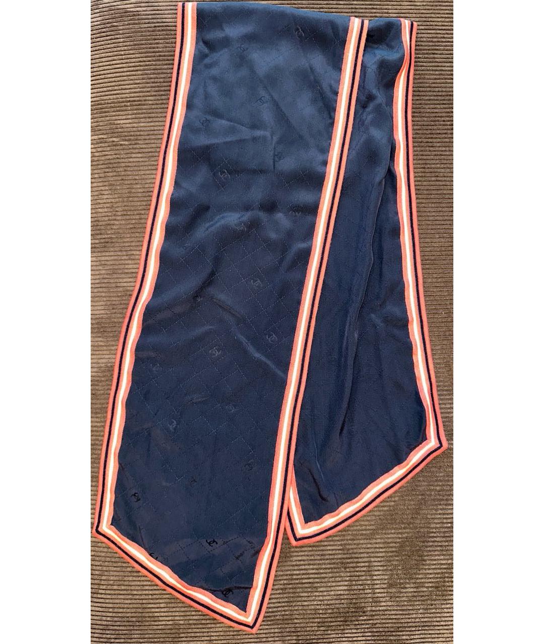 CHANEL Темно-синий шелковый шарф, фото 2
