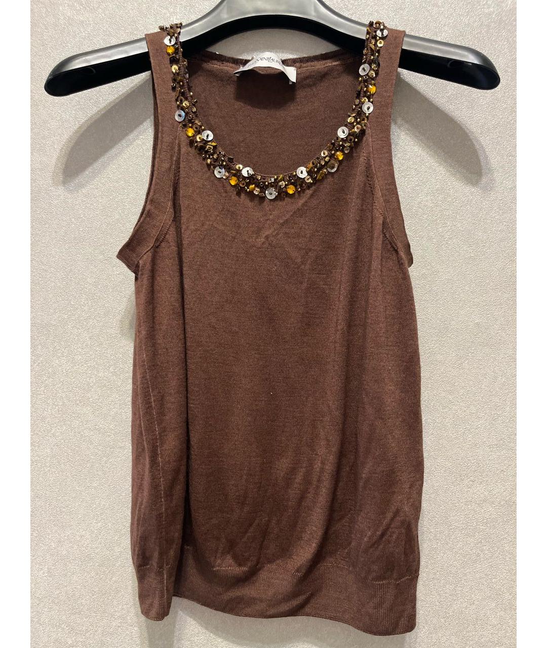 SAINT LAURENT Коричневая кашемировая майка, фото 1