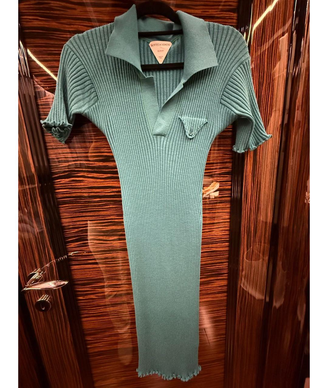 BOTTEGA VENETA Бирюзовое шерстяное повседневное платье, фото 5