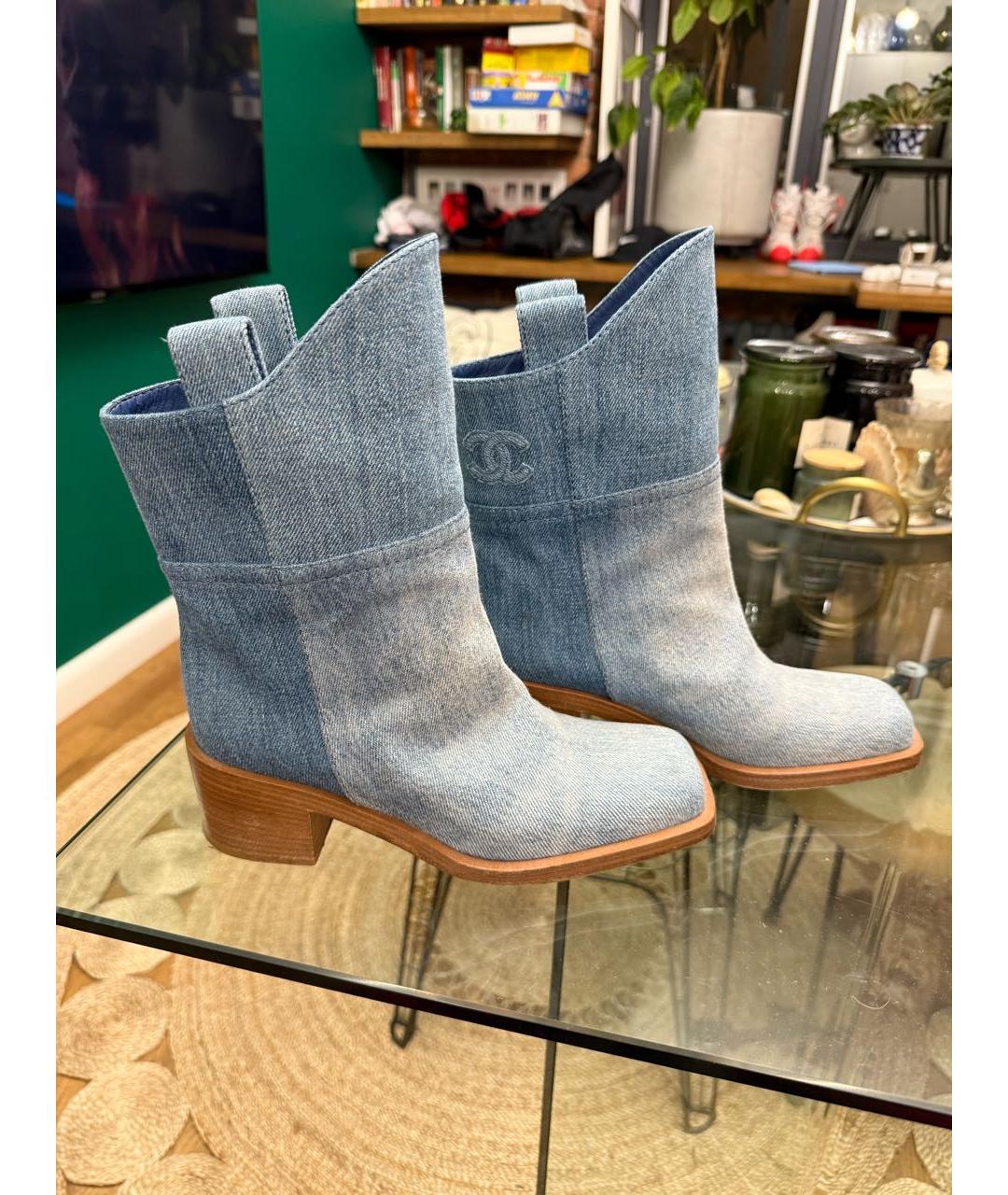 CHANEL Синие текстильные полусапоги, фото 6