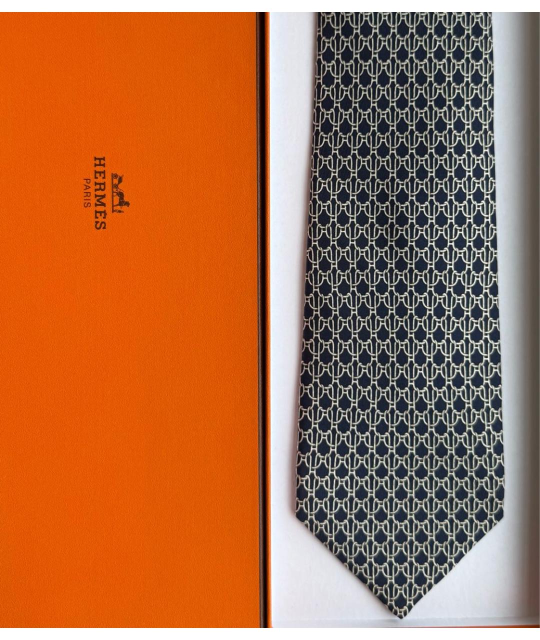 HERMES Темно-синий шелковый галстук, фото 3