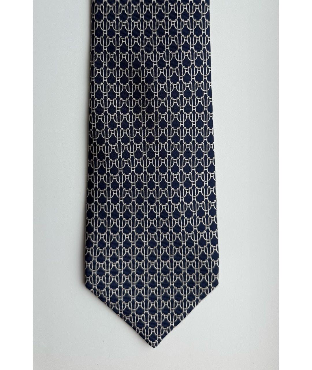 HERMES Темно-синий шелковый галстук, фото 5