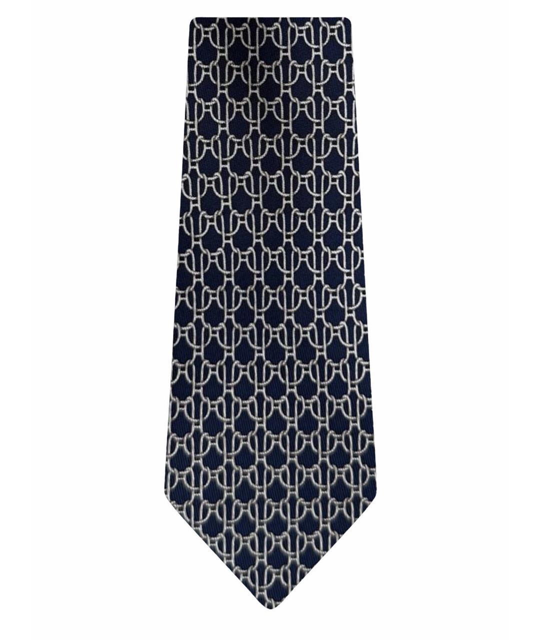 HERMES Темно-синий шелковый галстук, фото 1