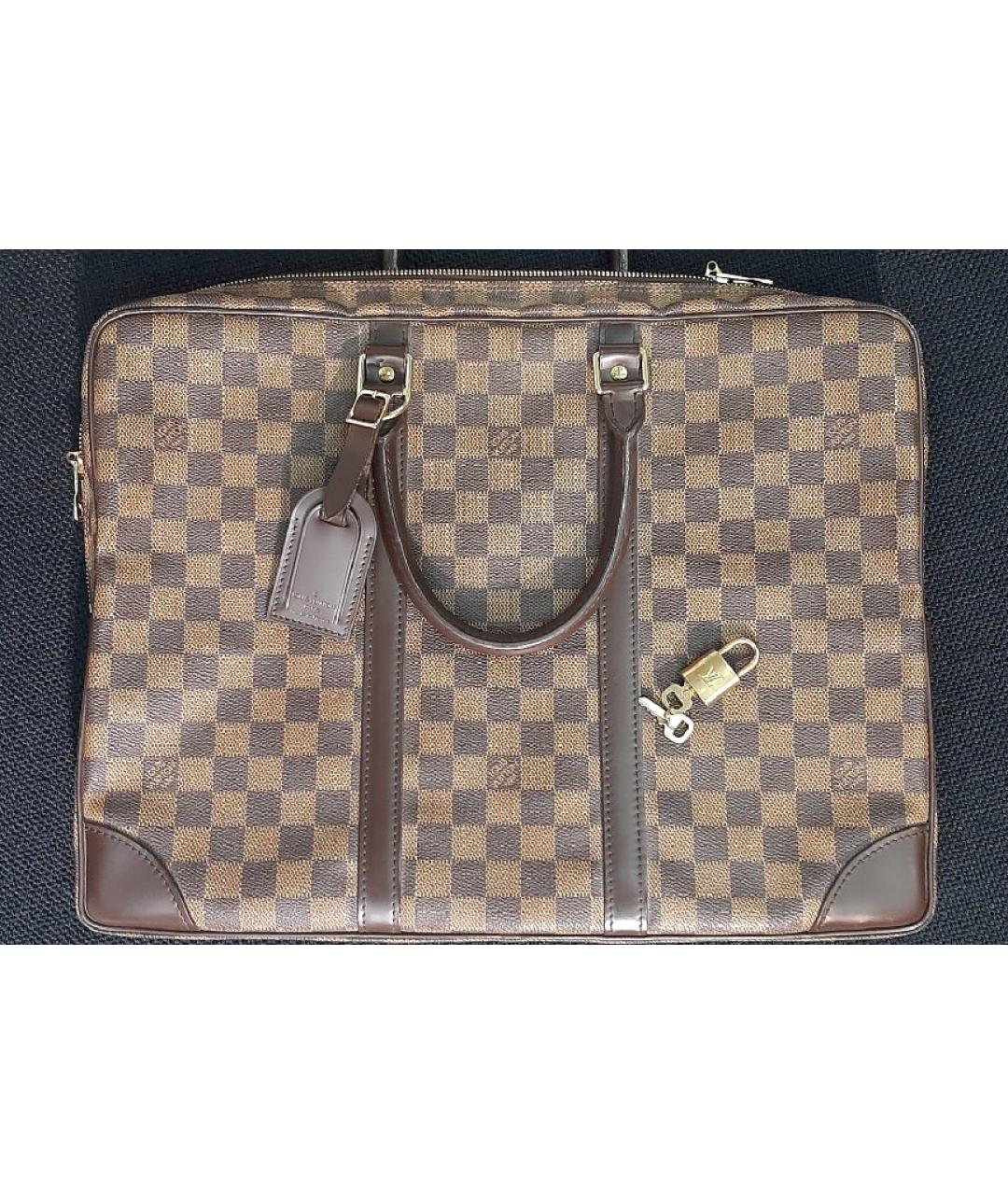 LOUIS VUITTON Коричневый кожаный портфель, фото 9