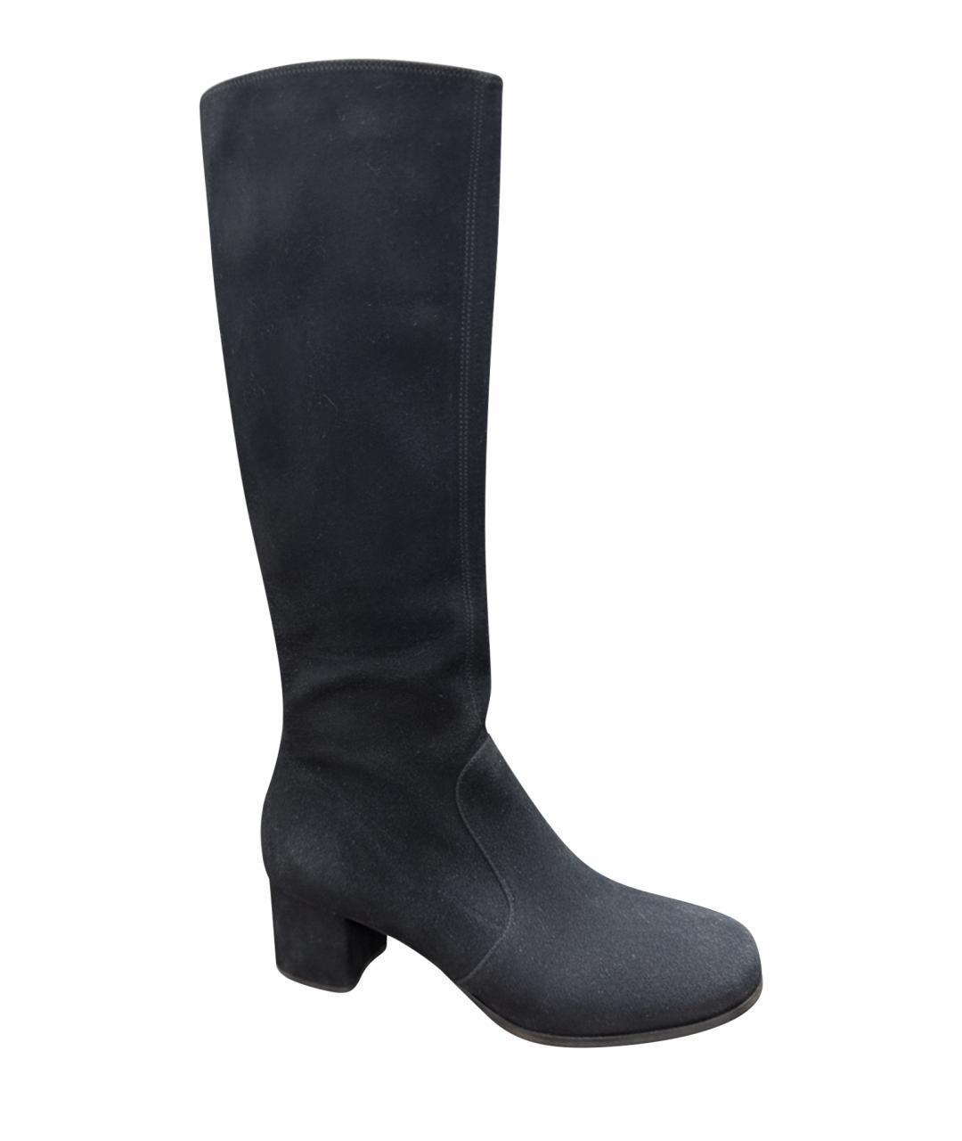 PRADA Черные замшевые сапоги, фото 1