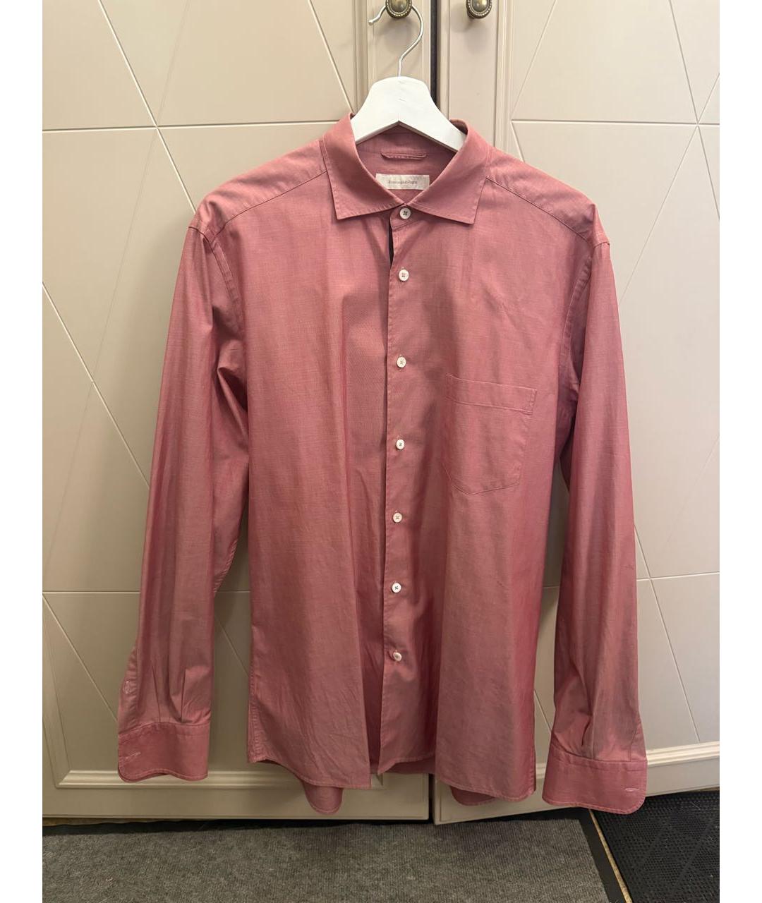 ERMENEGILDO ZEGNA XXX Коралловая хлопковая классическая рубашка, фото 8