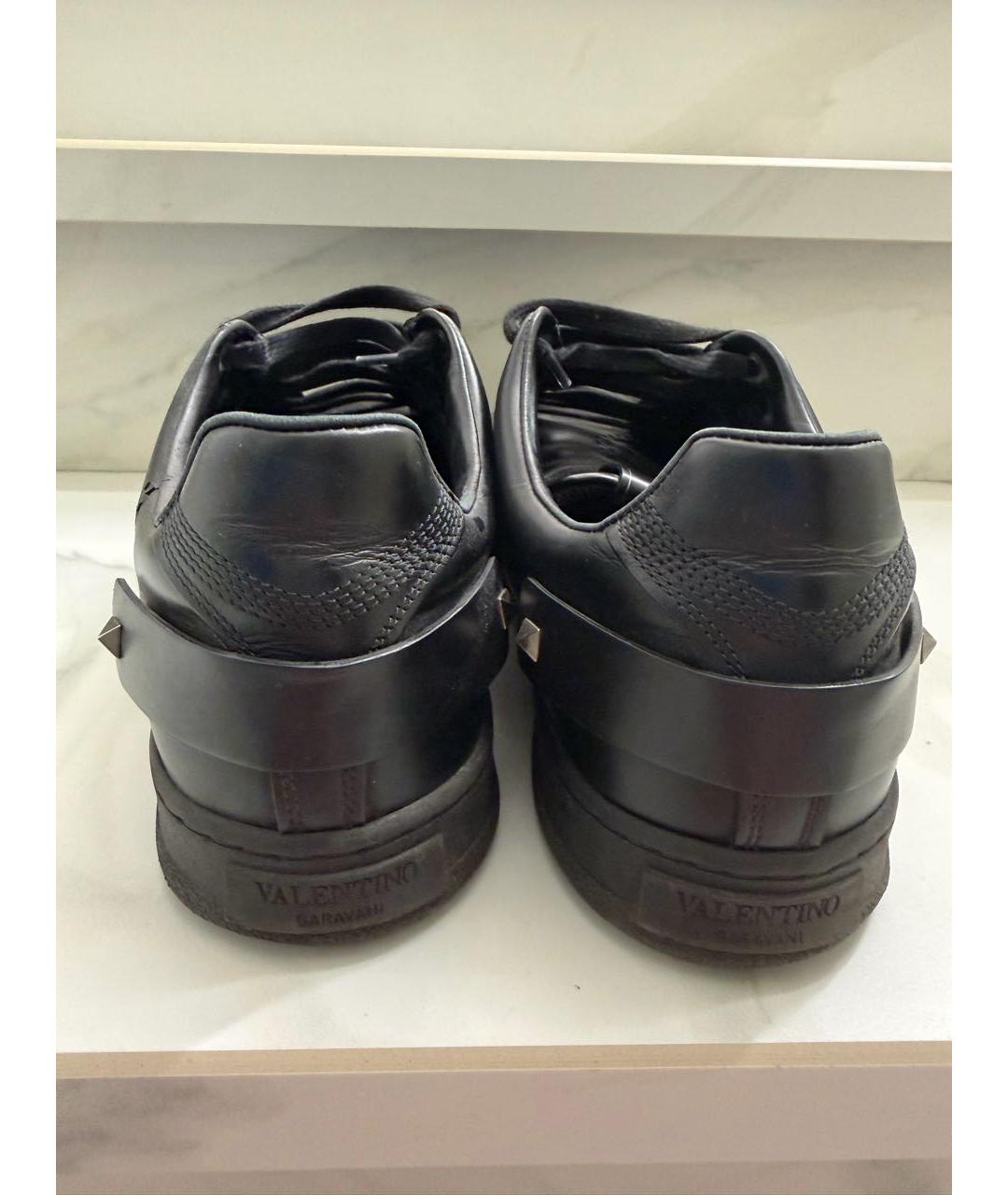 VALENTINO Черные кожаные низкие кроссовки / кеды, фото 4