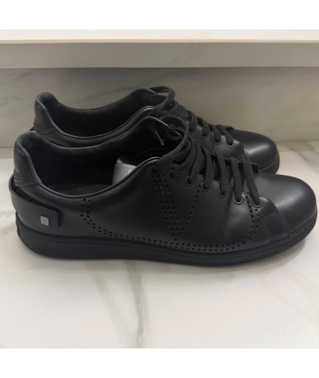 VALENTINO Черные кожаные низкие кроссовки / кеды, фото 8
