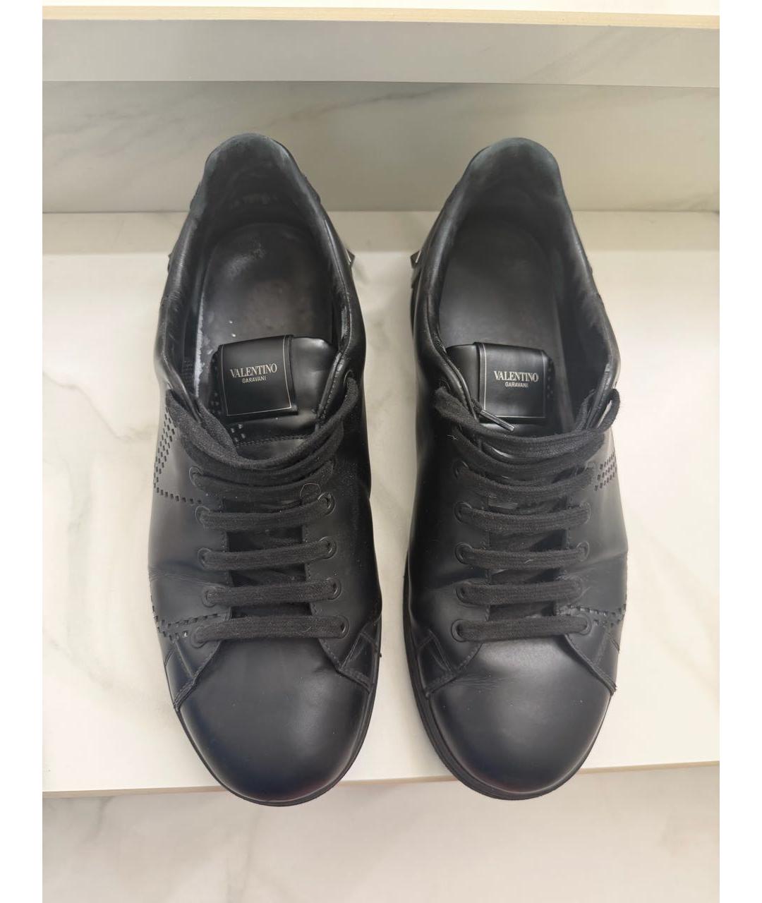 VALENTINO Черные кожаные низкие кроссовки / кеды, фото 3