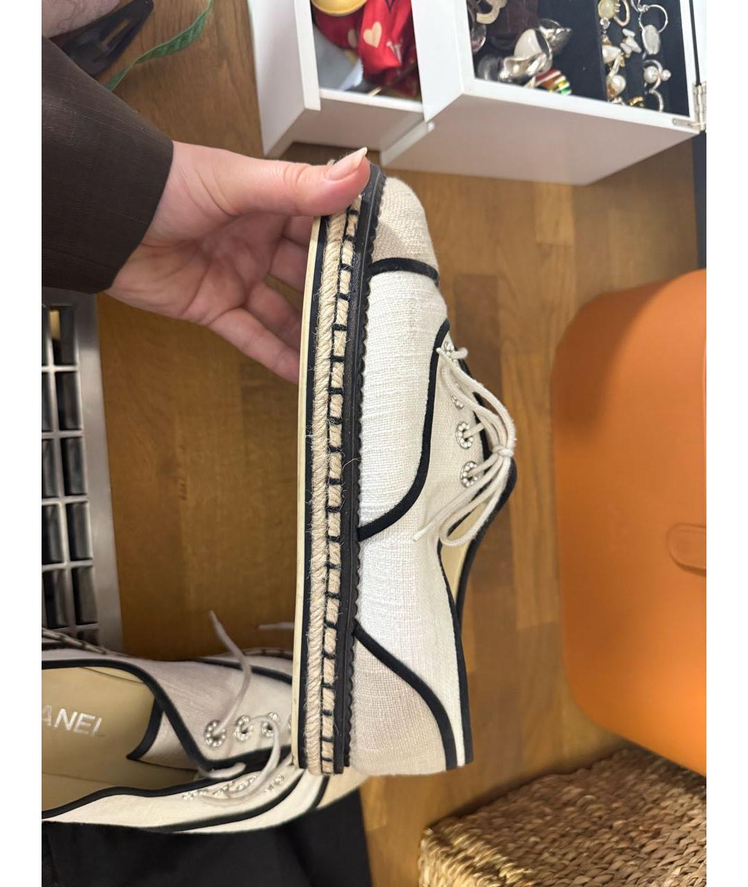 CHANEL Бежевые текстильные брогги и оксфорды, фото 8