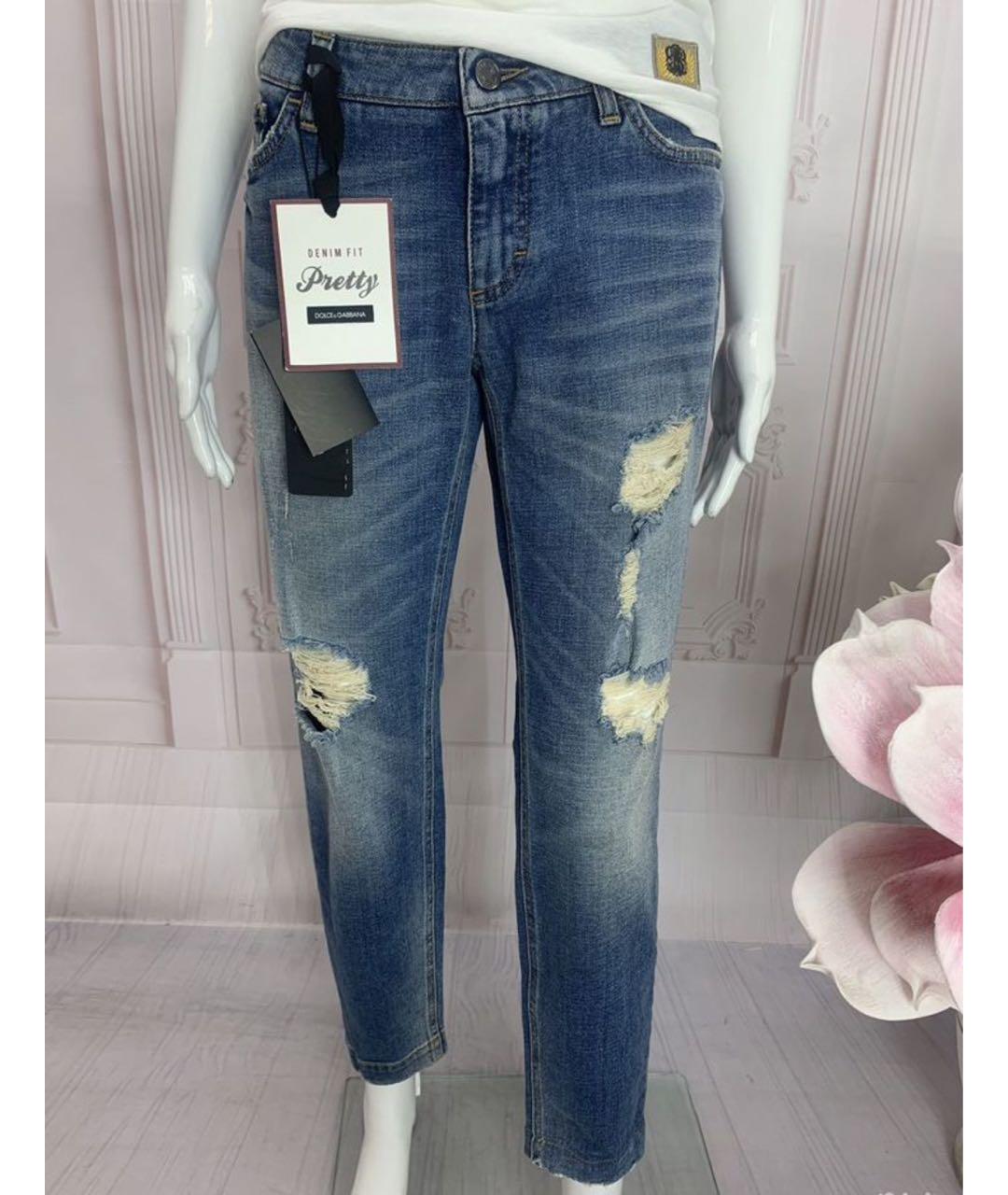 DOLCE&GABBANA Синие хлопко-эластановые джинсы слим, фото 5