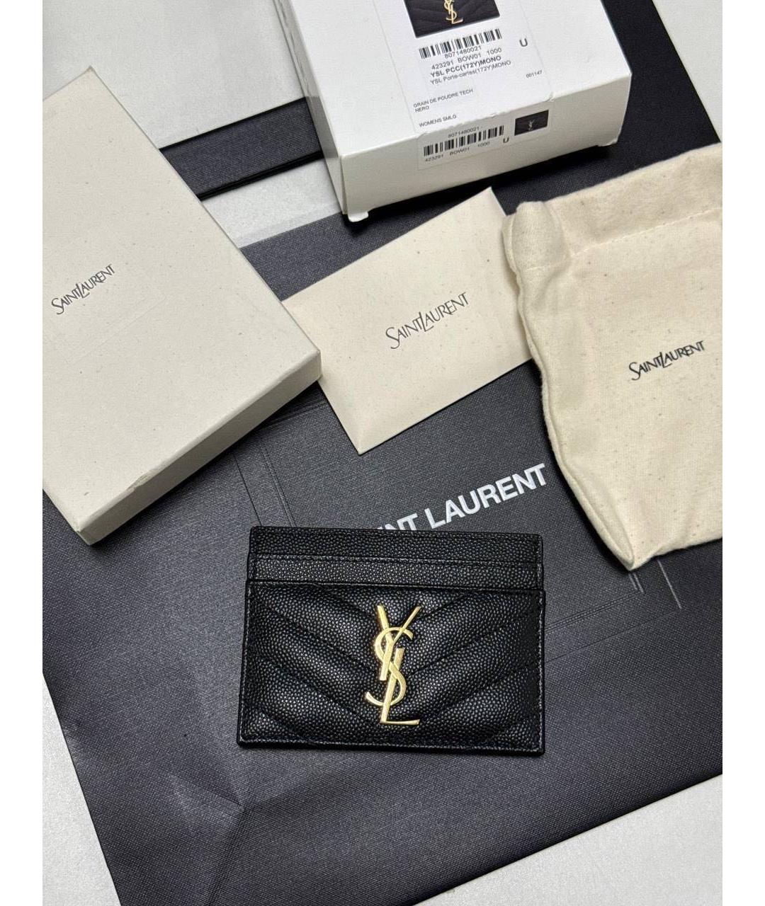 SAINT LAURENT Черный кожаный кардхолдер, фото 3