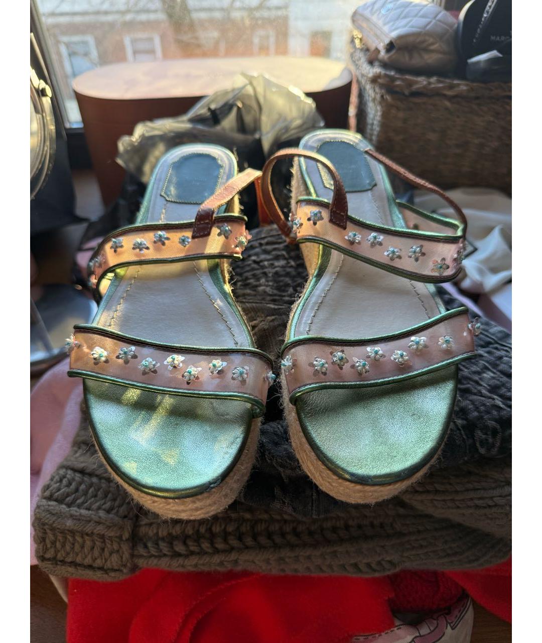 CHRISTIAN DIOR Бежевые кожаные сандалии, фото 2