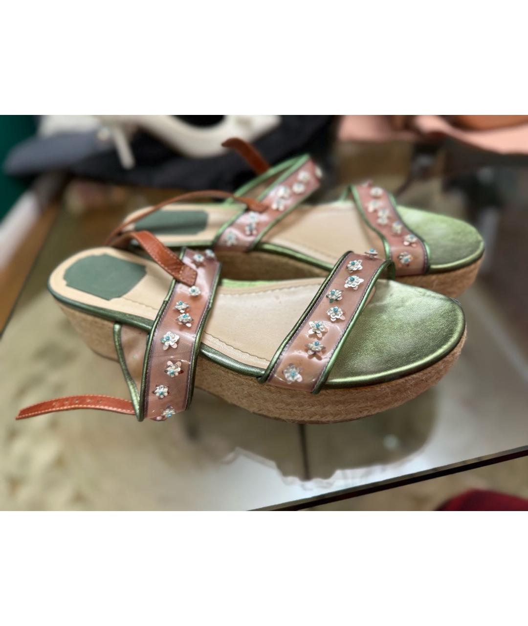 CHRISTIAN DIOR Бежевые кожаные сандалии, фото 5